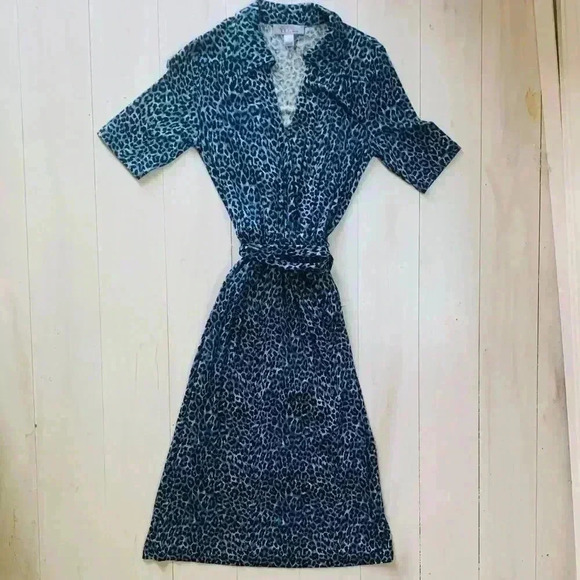 Nine & Co Blue/Black Animal Print Wrap Dress - Picture 1 of 4